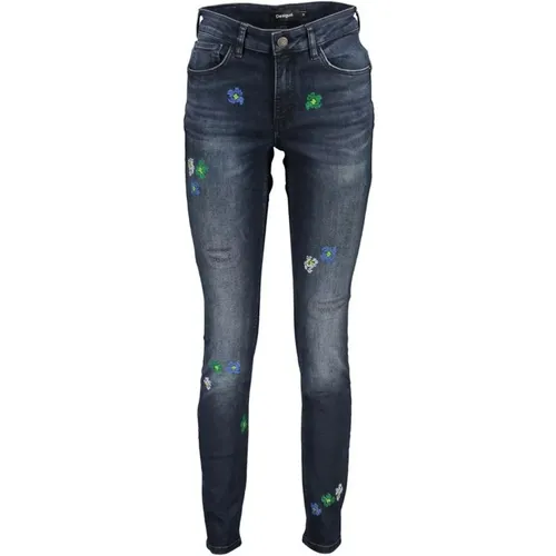 Bestickte Slim Fit Baumwolljeans , Damen, Größe: L - Desigual - Modalova