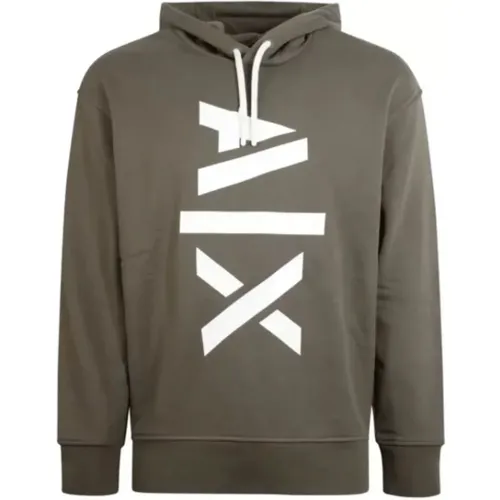 Hoodies, male, , Size: XS New AX Hooded Sweatshirt in Khaki - Armani Exchange - Modalova