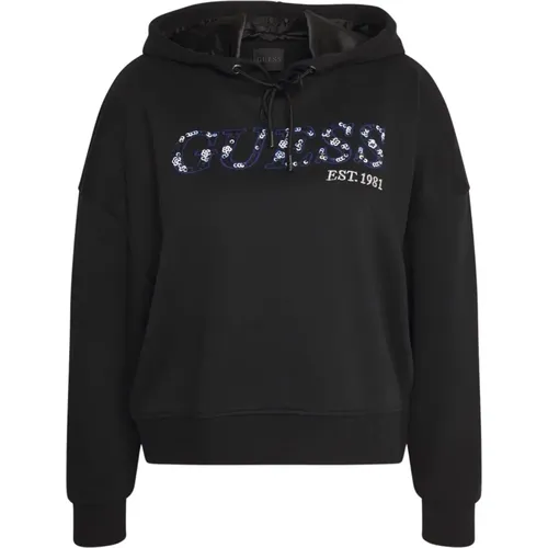 Gemütlicher Hoodie mit Logo-Stickerei , Damen, Größe: M - Guess - Modalova