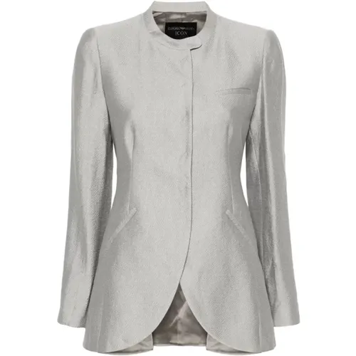 Textured Grey Jacket with Dart Detailing , female, Sizes: 2XS - Emporio Armani - Modalova