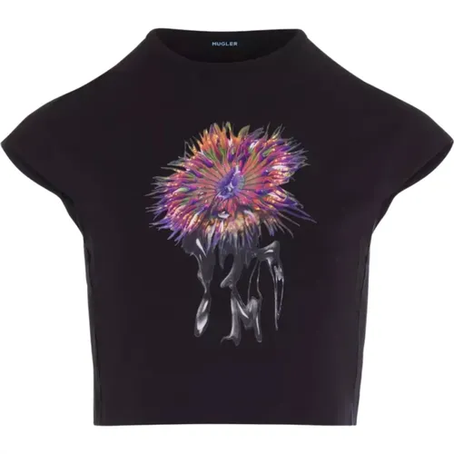 Schwarzes Orchid Anemone Kurzarm T-shirt , Damen, Größe: S - Mugler - Modalova