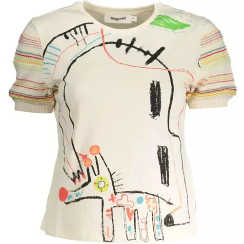 Bedrucktes Baumwoll-T-Shirt mit Kontrastdetails , Damen, Größe: XL - Desigual - Modalova