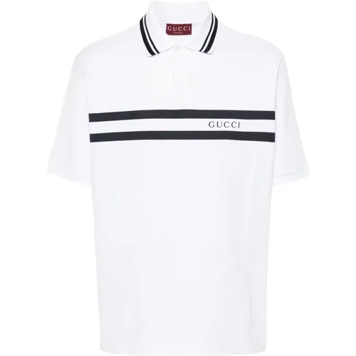 Striped Logo Print Polo T-shirt , male, Sizes: L - Gucci - Modalova