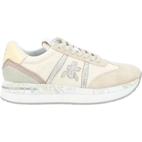 Beige suede and fabric sneaker Conny 6671 , female, Sizes: 2 UK, 3 UK - Premiata - Modalova