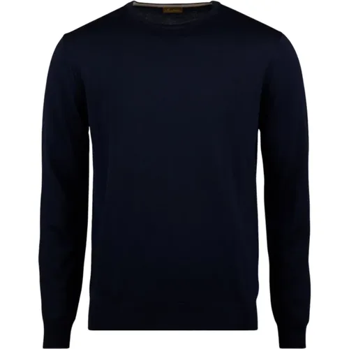 Round-neck Knitwear, male, , Size: 3XL Navy Merino Wool Crew Neck Sweater - Stenströms - Modalova