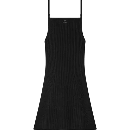 Schwarzes Geripptes Strickkleid Eckiger Ausschnitt,Schwarzes Geripptes Viskosekleid - Courrèges - Modalova