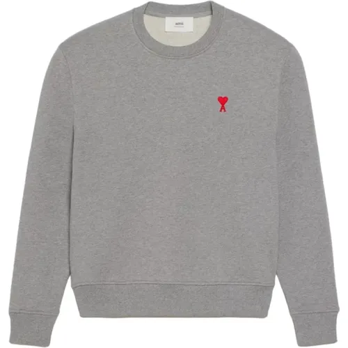 Grey Crew Neck Sweater with Heart Motif , male, Sizes: 2XL - Ami Paris - Modalova