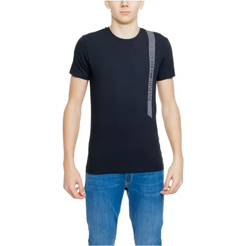 Schwarzes Baumwoll-T-Shirt Kurze Ärmel Runder Ausschnitt , Herren, Größe: L - Emporio Armani - Modalova