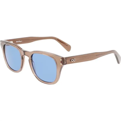 Braune Transparente Sonnenbrille mit Blauen Gläsern , unisex, Größe: 49 MM - Salvatore Ferragamo - Modalova