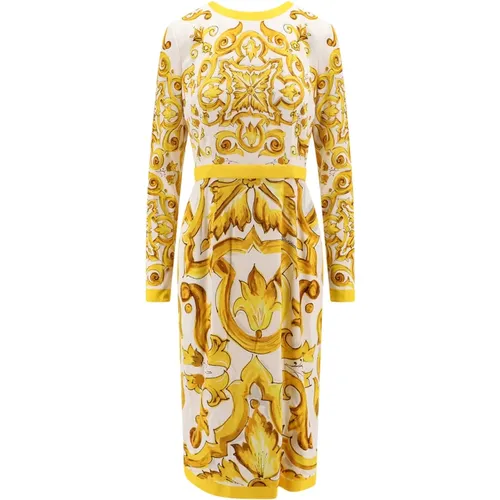 Yellow Silk Dress Long Sleeve , female, Sizes: L, XL - Dolce & Gabbana - Modalova