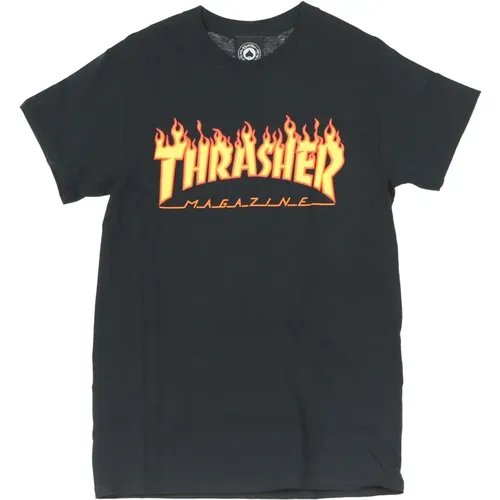 Flame Tee Schwarz/Gelb Kurzarm T-shirt , Herren, Größe: M - Thrasher - Modalova