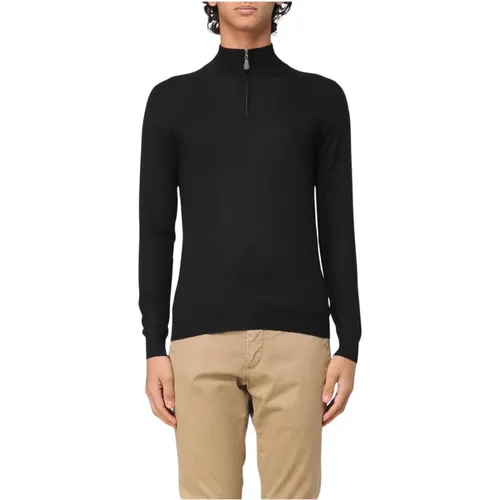 Turtlenecks, male, , Size: M Merino Wool Zip Neck Sweater - Fedeli - Modalova