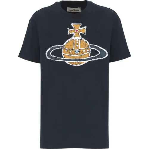 Blaues Baumwoll-T-Shirt mit Orb-Druck , Damen, Größe: M - Vivienne Westwood - Modalova