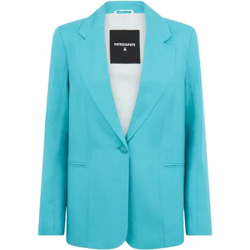 Blazers, female, , Size: 2XS Turquoise Blazer, Single-Breasted, Button Closure - PATRIZIA PEPE - Modalova