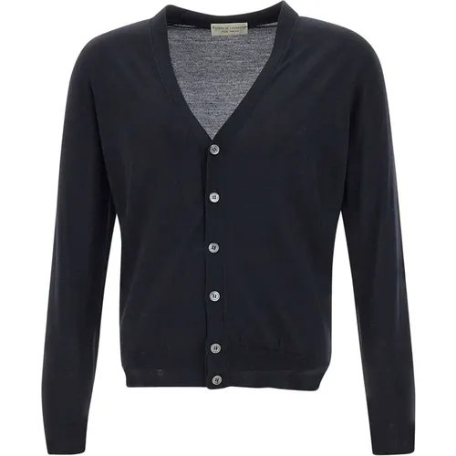 Cardigans, male, , Size: XL Merino Wool Cardigan Navy V-Neck - Filippo De Laurentiis - Modalova