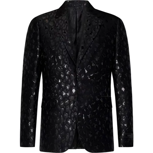 Blazers, male, , Size: L Leopard Jacquard Wool Blend Blazer - Versace - Modalova