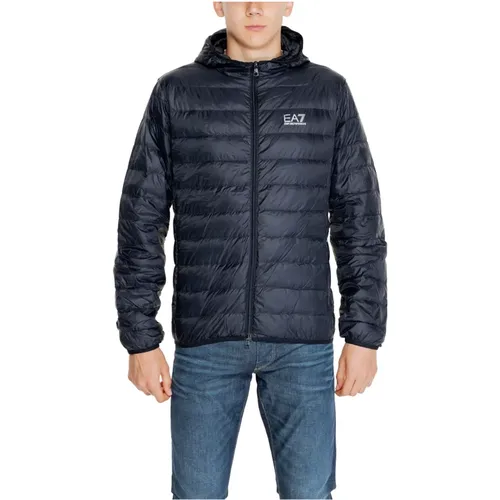 Schwarze Kapuzen-Zip-Jacke für Männer , Herren, Größe: M - Emporio Armani EA7 - Modalova