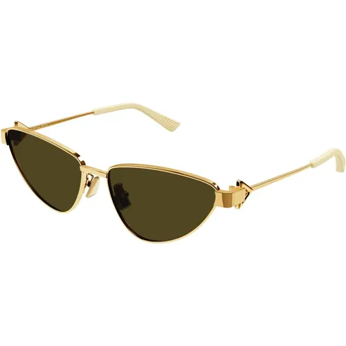 Gold/Braune Sonnenbrille , Damen, Größe: 59 MM - Bottega Veneta - Modalova