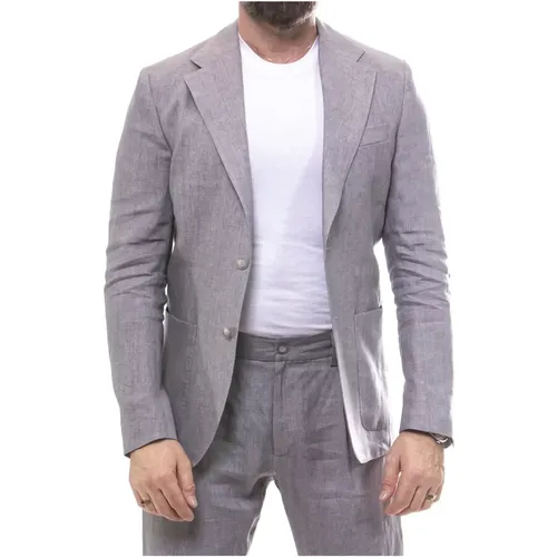 Blazers, male, , Size: XL Linen Canvas Jacket and Jogger Pants - Fay - Modalova