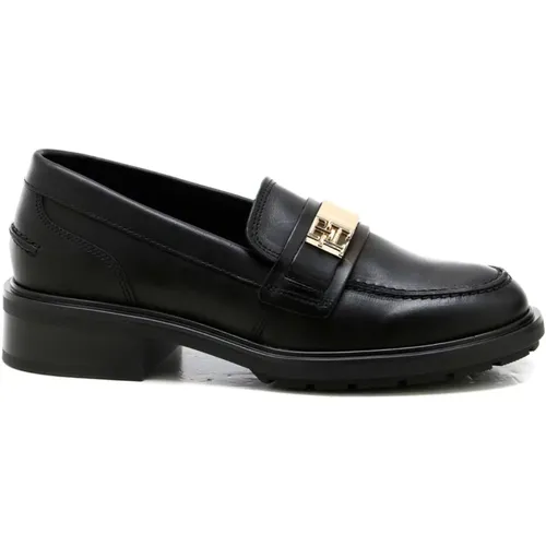 Leather Loafer with Gold Logo , female, Sizes: 5 UK, 6 UK, 4 UK, 3 UK, 7 UK, 8 UK - Tommy Hilfiger - Modalova