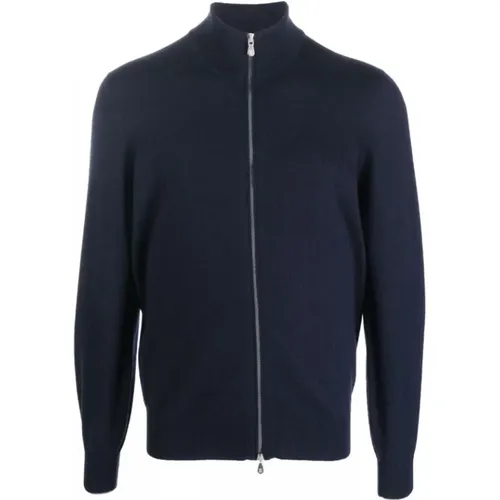 Navy Cashmere Zip-Up Jumper , male, Sizes: M - BRUNELLO CUCINELLI - Modalova