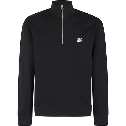 Bequemer Halb-Zip-Sweatshirt mit Fuchskopf-Patch , Herren, Größe: S - Maison Kitsuné - Modalova