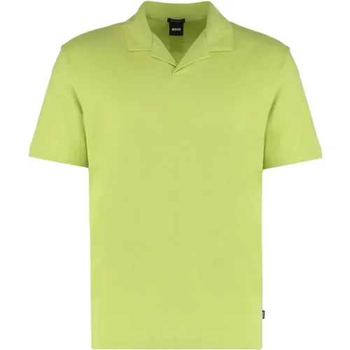 Polo Shirts, male, , Size: M Linen Cotton Polo Shirt with Slits - HUGO - Modalova