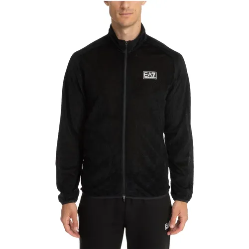 Zip-throughs, male, , Size: M Zip Plain Logo Jacket with Pockets - Emporio Armani EA7 - Modalova