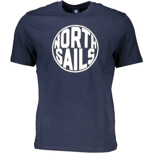 Blau T-Shirt mit kurzem Ärmel und Logo-Druck , Herren, Größe: S - North Sails - Modalova