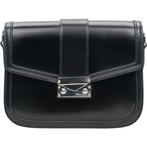 Damen Kleine Leichte Schwarze Handtasche aus Echtem Leder mit Silberner Hardware Er00113899 - Estro - Modalova