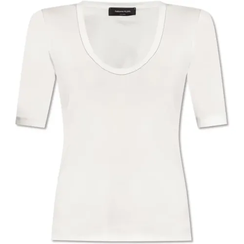 Geripptes Baumwoll-T-Shirt mit glänzenden Details , Damen, Größe: XS - Fabiana Filippi - Modalova