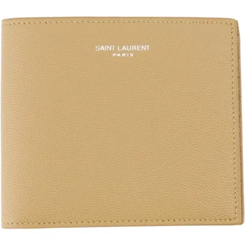 Wallets & Cardholders, male, , Size: ONE SIZE Foldover Leather Wallet with Logo - Saint Laurent - Modalova