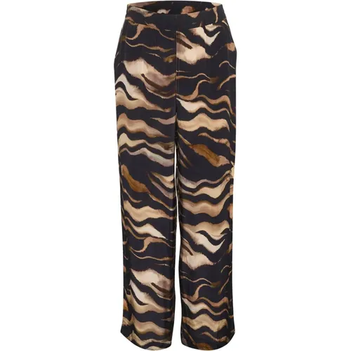 Tiger Print Weite Hosen , Damen, Größe: S - Kaffe - Modalova