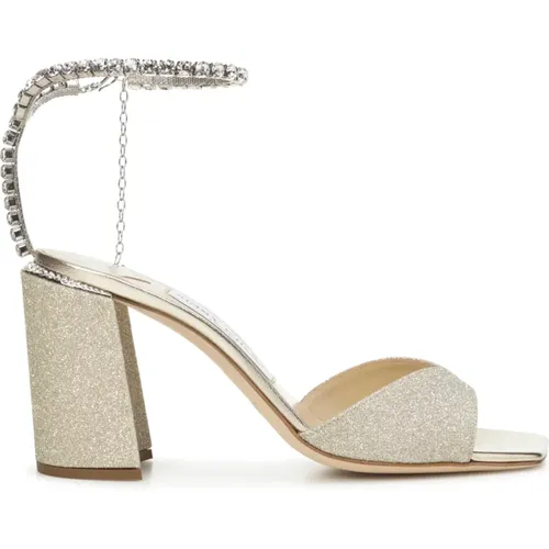 Glitter Block Heeled Sandals with Jeweled Buckle , female, Sizes: 4 1/2 UK, 3 1/2 UK, 3 UK - Jimmy Choo - Modalova