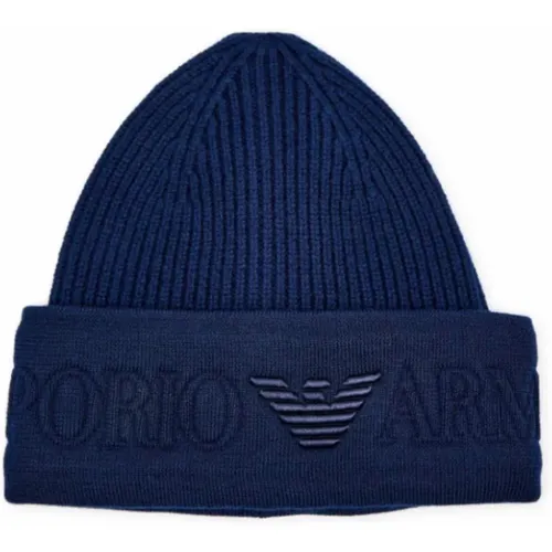 Beanies, unisex, , Size: L Wool Beanie with Logo Brim - Emporio Armani - Modalova