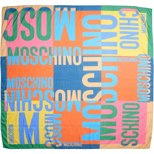 Scarves, female, , Size: ONE SIZE Green Silk Blend Logo Scarf - Moschino - Modalova