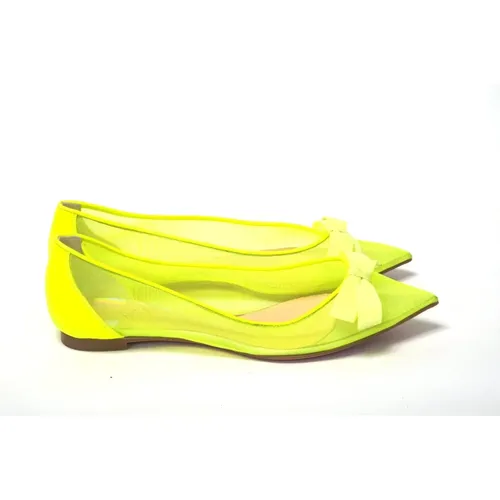 Fluro Gelber Flacher Spitzenschuh , Damen, Größe: 38 1/2 EU - Christian Louboutin - Modalova