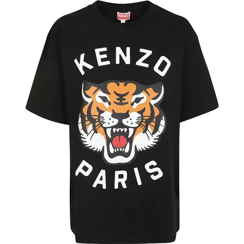 Schwarzes T-Shirt mit Lucky Tiger Print , Damen, Größe: M - Kenzo - Modalova