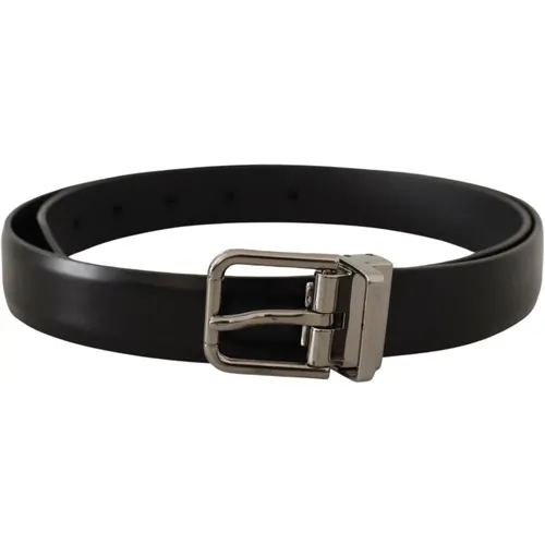 Belts, male, , Size: 85 CM Leather Belt with Metal Buckle - Dolce & Gabbana - Modalova