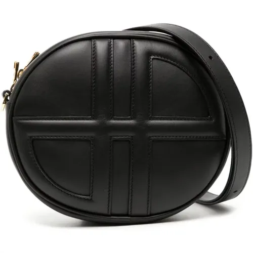 Schwarze Leder Crossbody Tasche mit 3D Monogramm Details , Damen, Größe: ONE Size - Patou - Modalova