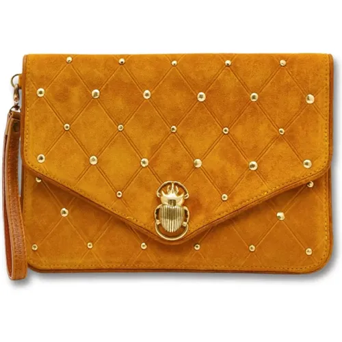 Bernstein Wildleder Clutch mit Juwelenverschluss - Claris Virot - Modalova