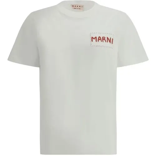 T-Shirts, male, , Size: M Monogram Patch Cotton T-Shirt - Marni - Modalova