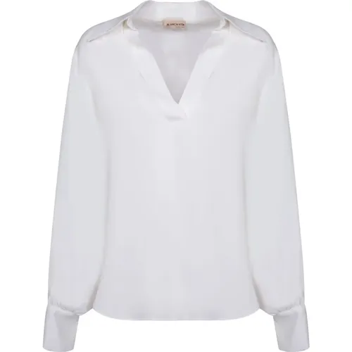 Weiße Seidenmischung V-Ausschnitt Bluse , Damen, Größe: XS - Blanca Vita - Modalova