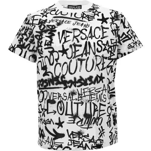 T-Shirts, male, , Size: XS Graffiti Print Slim Fit T-Shirt - Versace Jeans Couture - Modalova