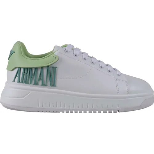 Weiße Sneaker mit Grünen Logo , Damen, Größe: 38 EU - Emporio Armani - Modalova
