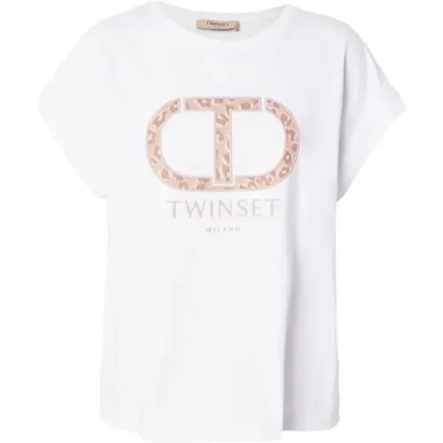Weißes Logo Oval T-Shirt , Damen, Größe: M - Twinset - Modalova