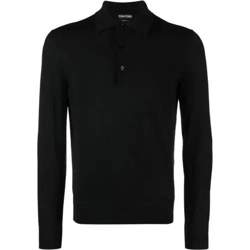 Merino-Woll-Poloshirt mit Knöpfen,Luxuriöses Merinowoll-Poloshirt - Tom Ford - Modalova