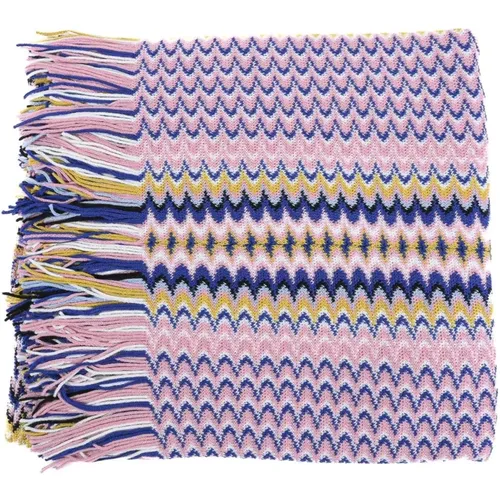 Winter Scarves, female, , Size: ONE SIZE Zigzag Knitted Fringed Poncho - Missoni - Modalova