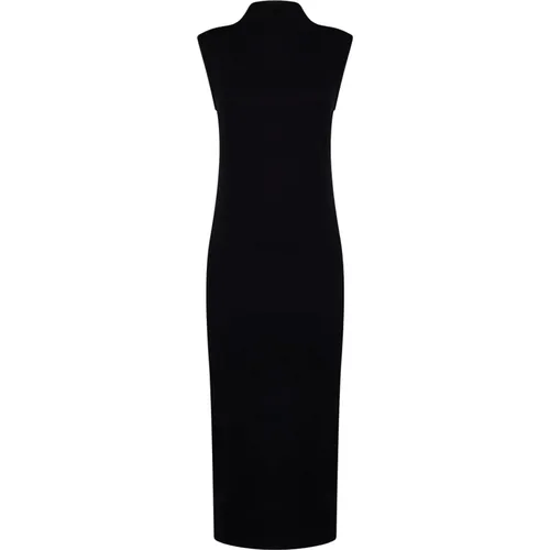 Schwarzes Geripptes Baumwoll-Jersey Midi-Kleid , Damen, Größe: L - Armarium - Modalova