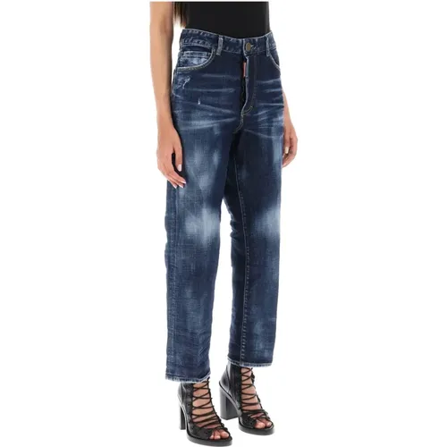 Cropped Boston Jeans mit Zerstörten Details , Damen, Größe: XS - Dsquared2 - Modalova